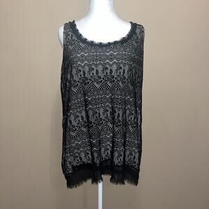 Cabi Women's Lace Overlay Black Tank Top L Fringe Witchy Dark Fairy Goth Floral
